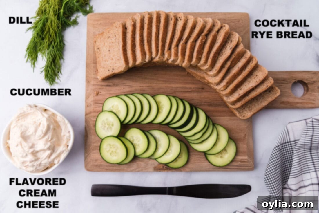 labeled ingredients for mini cucumber sandwiches