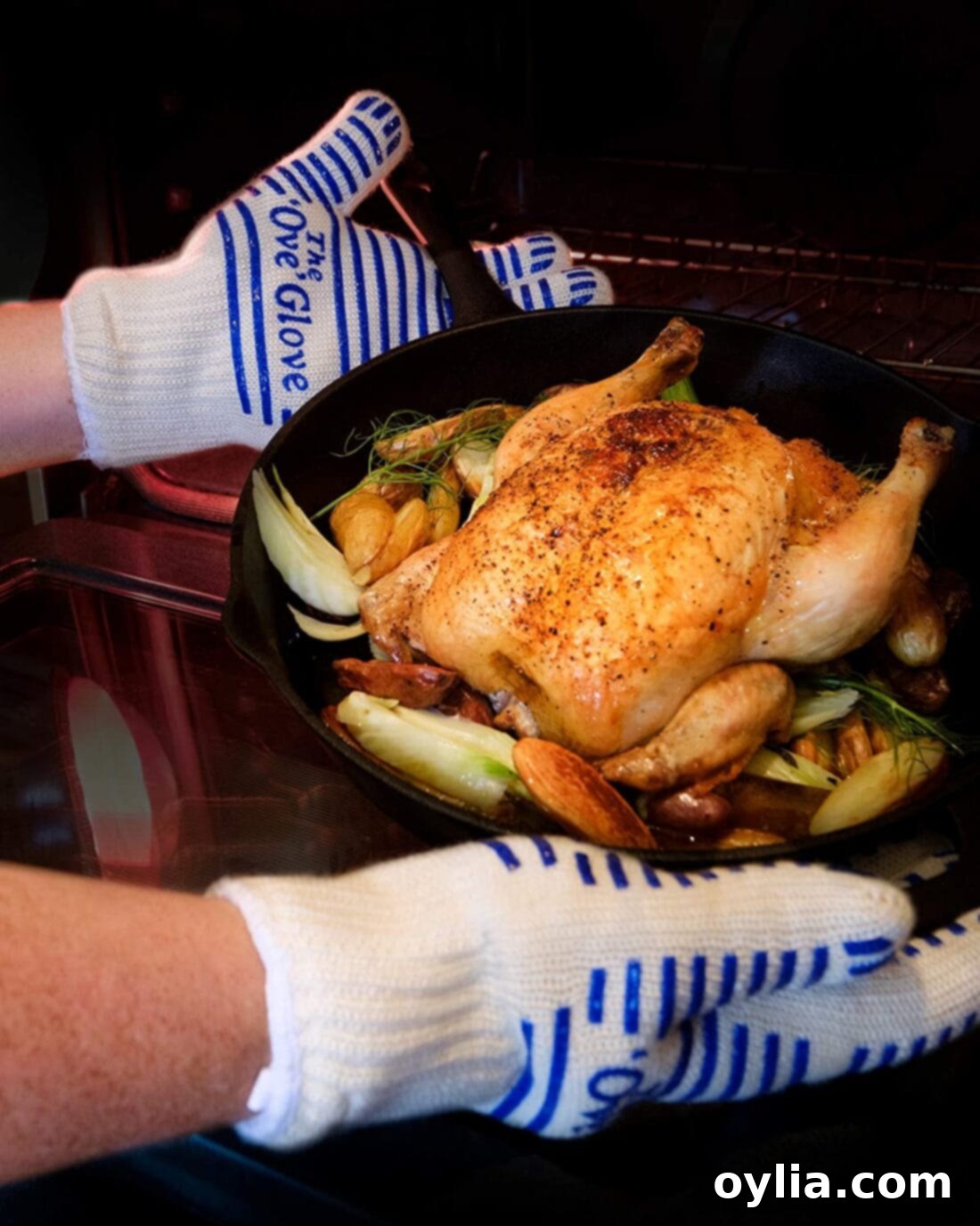 taking chicken out of oven