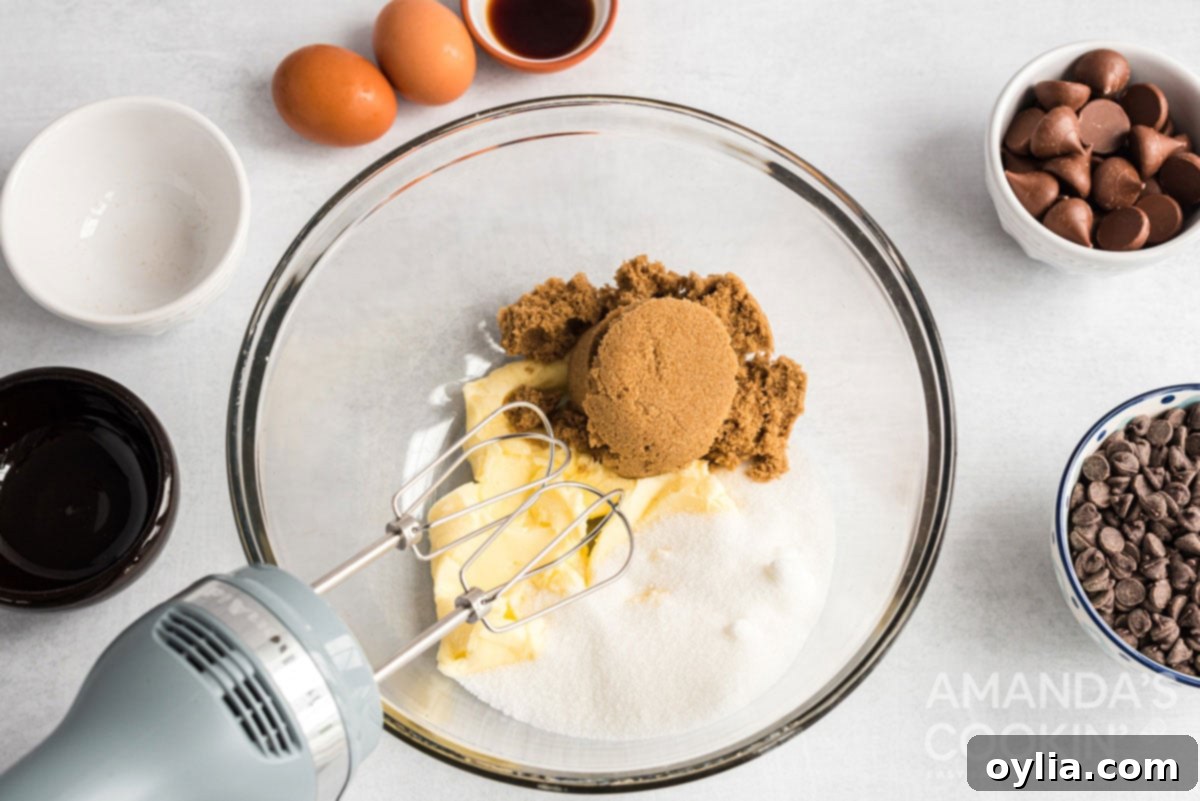 Butter and sugar creaming in a bowl for cookie dough