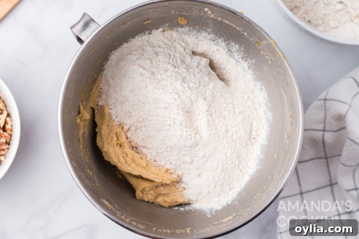 flour and cookie dough in bowl