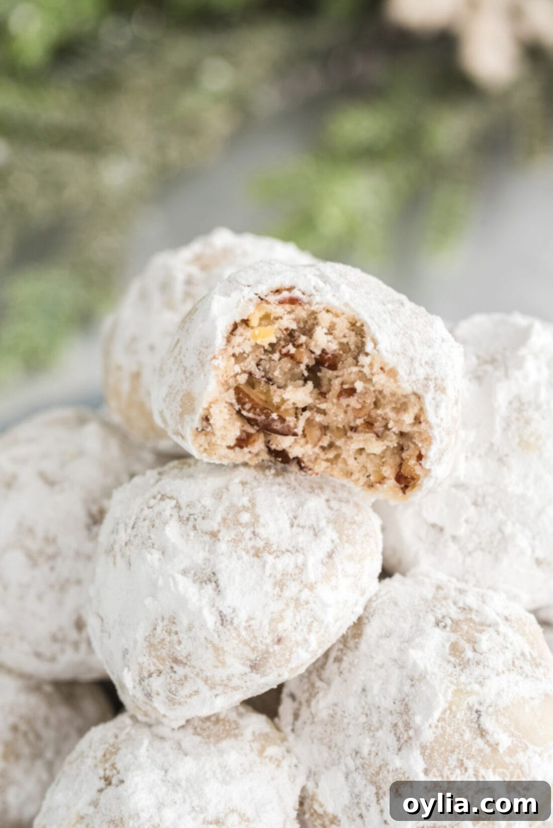 snowball cookie with bite out of it