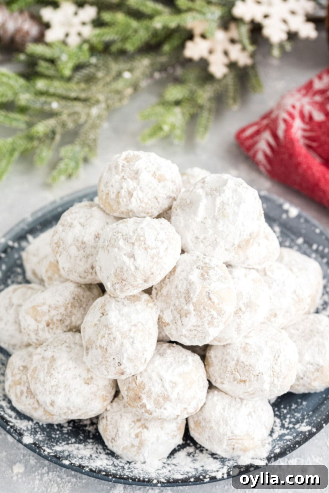 snowball cookies on a plate