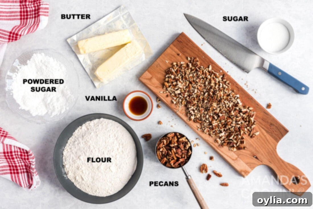 labeled ingredients for snowball cookies