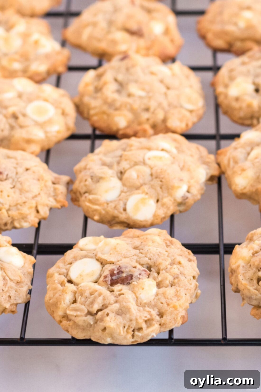 Banana Bliss Bites 3 Freshly baked banana cookies cooling on a wire rack