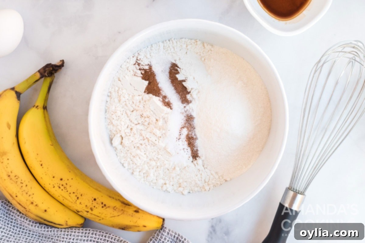 Dry ingredients for banana cookies in a mixing bowl