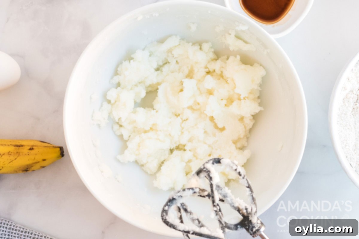 Creamed shortening and sugar mixture in a bowl