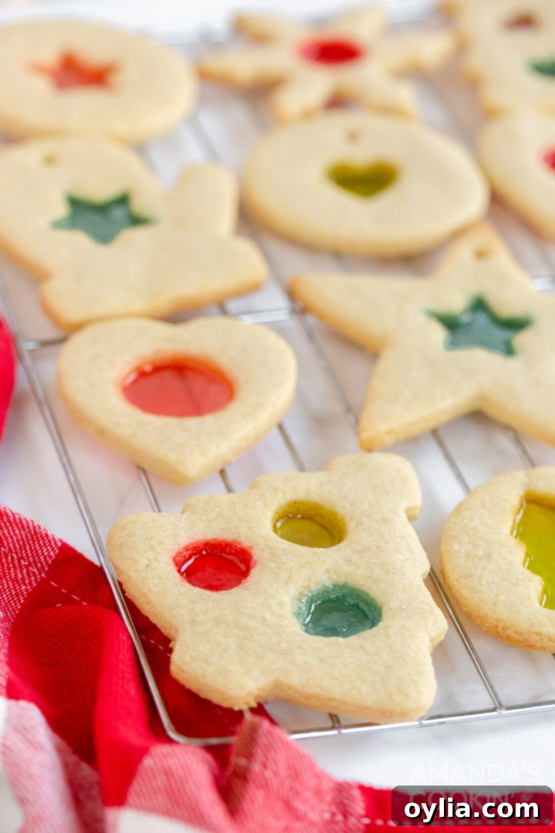 stained glass cookies on a cooling rack