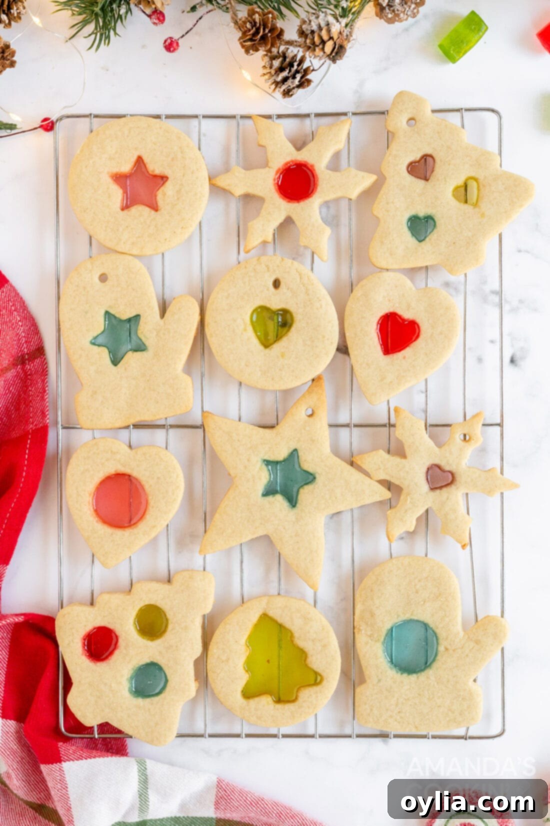 cooling rack of stained glass cookies