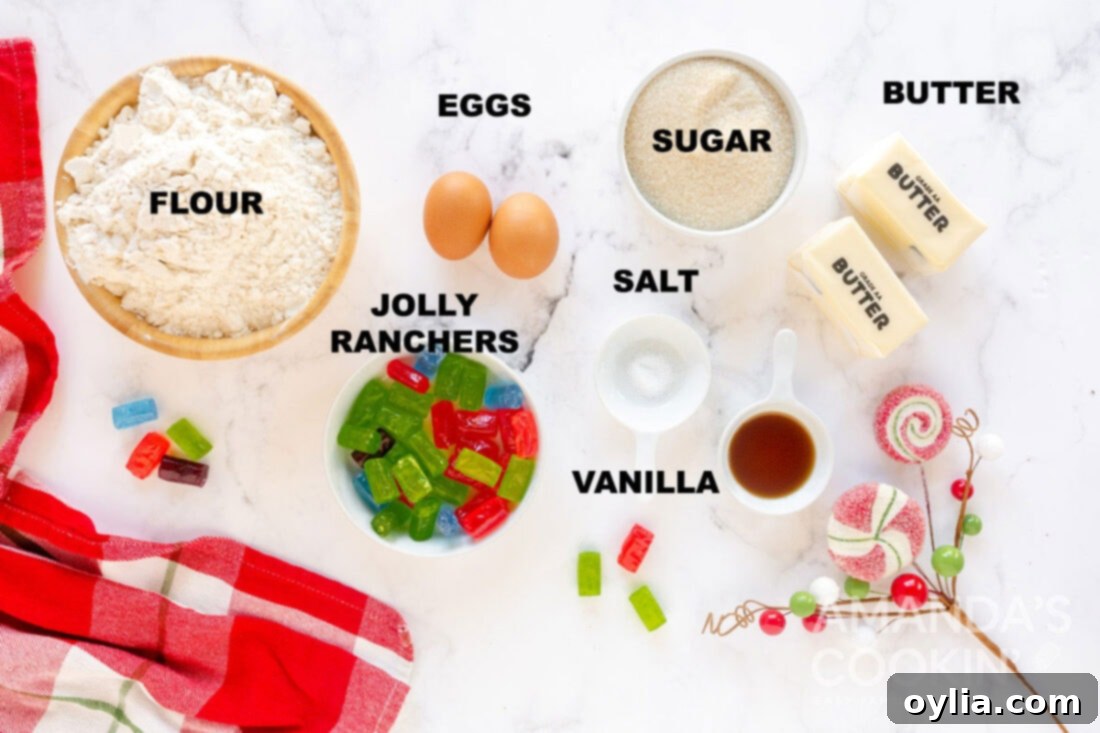labeled ingredients for stained glass cookies