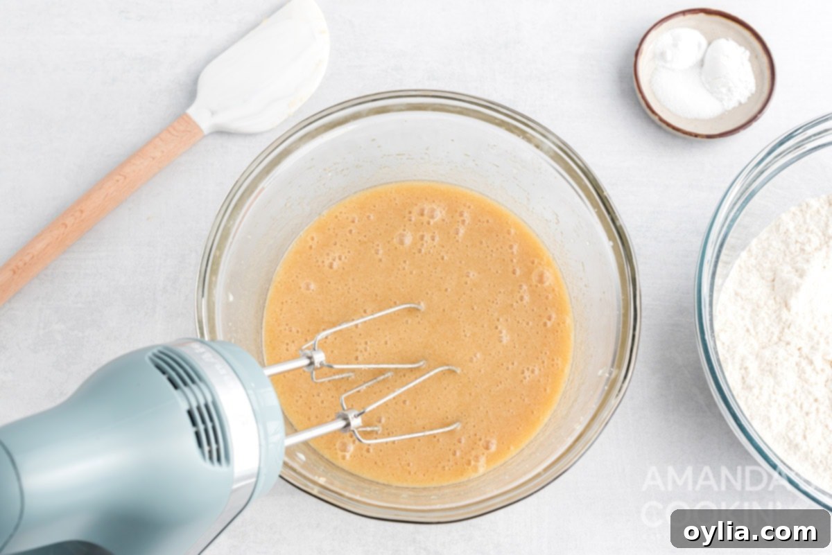 Well-combined cookie mixture in a bowl, ready for dry ingredients