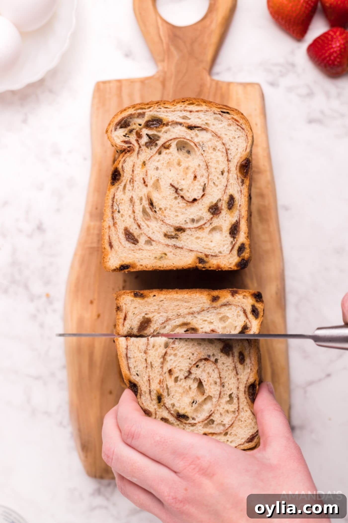 cutting bread into slices