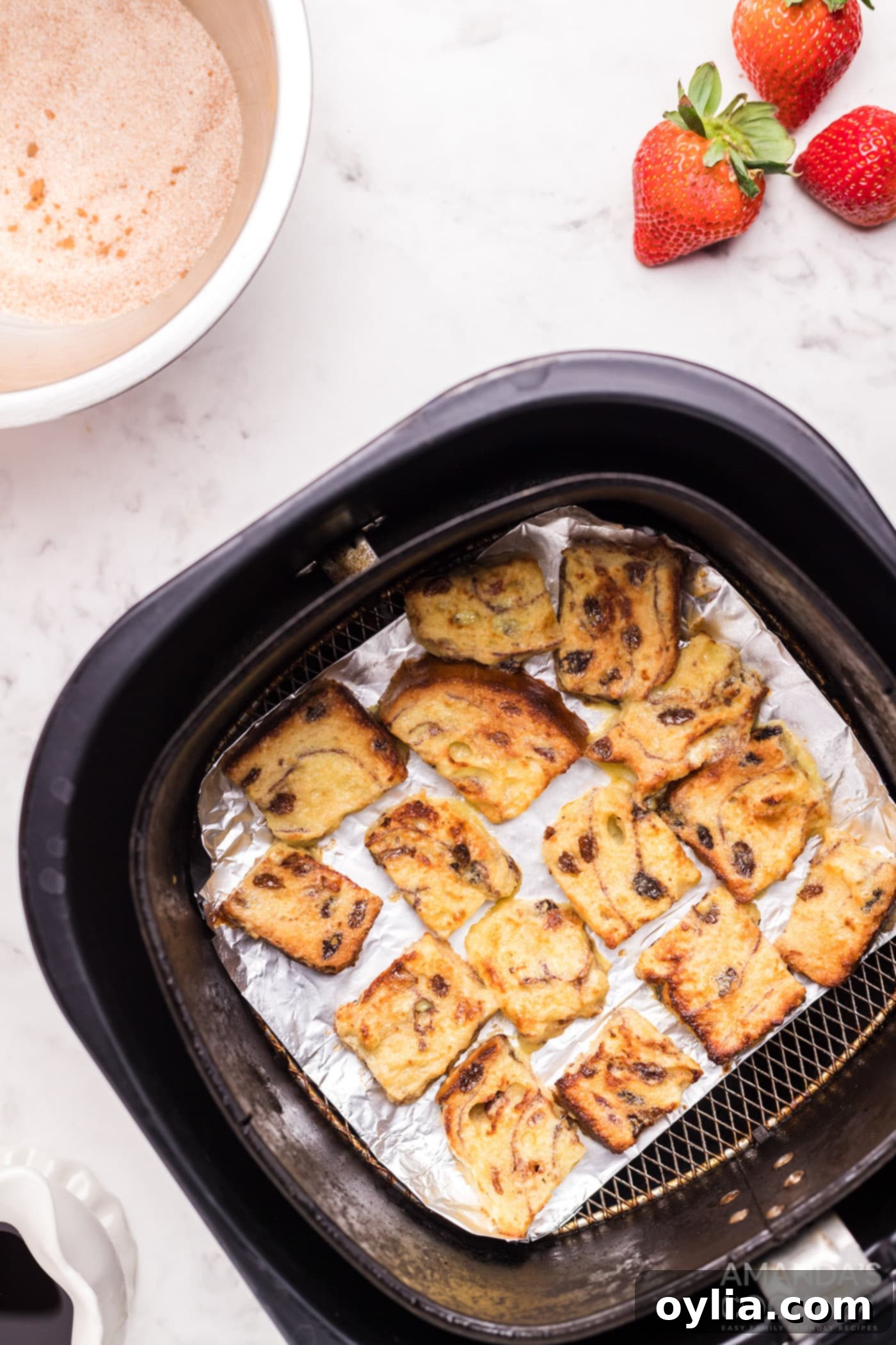 cooked french toast in air fryer basket