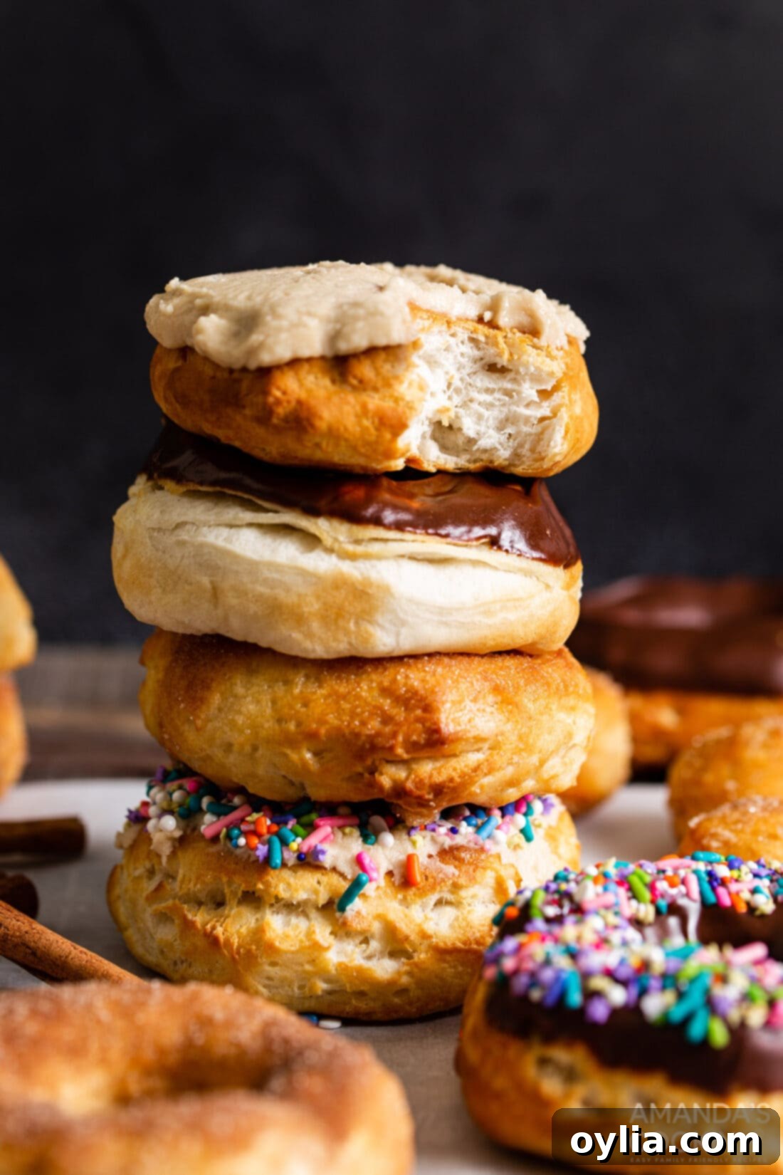stack of decorated donuts that were made in the air fryer