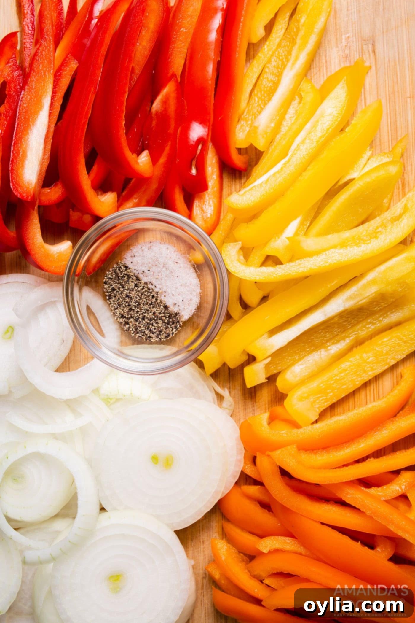 sliced peppers and onions