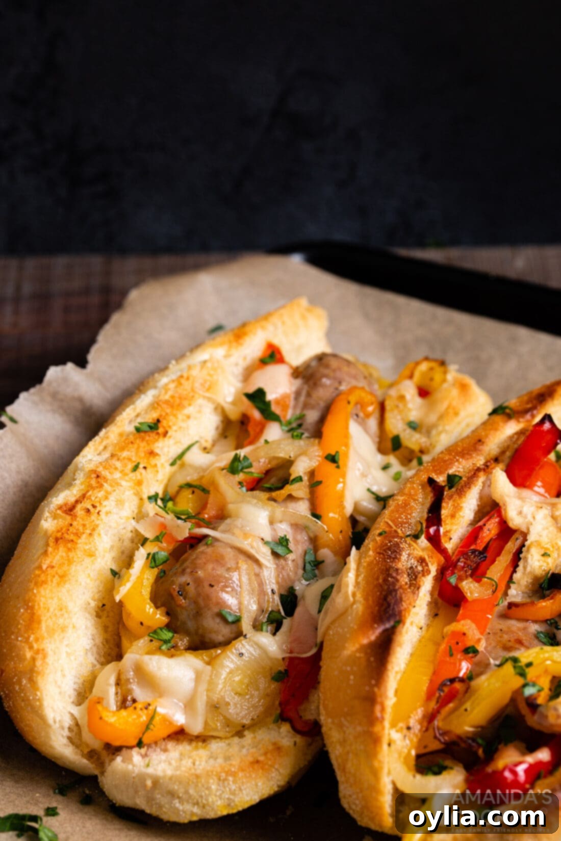 Air Fryer Italian Sausage and Peppers on a bun