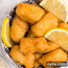 A delectable bowl of homemade beer battered fish nuggets