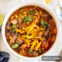 Ultimate Taco Soup 10 A beautifully presented bowl of homemade taco soup, ready to eat.