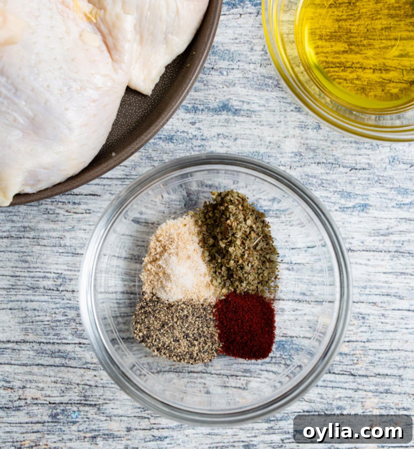 seasonings in a small bowl, ready to be applied to chicken