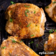 Crispy Air Fryer Chicken Thighs 10 Air Fryer Chicken Thighs on a plate with fresh herbs