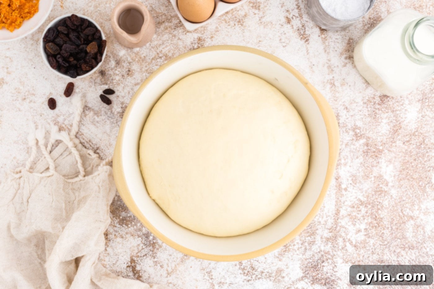 Large dough ball after doubling in size during the first rise