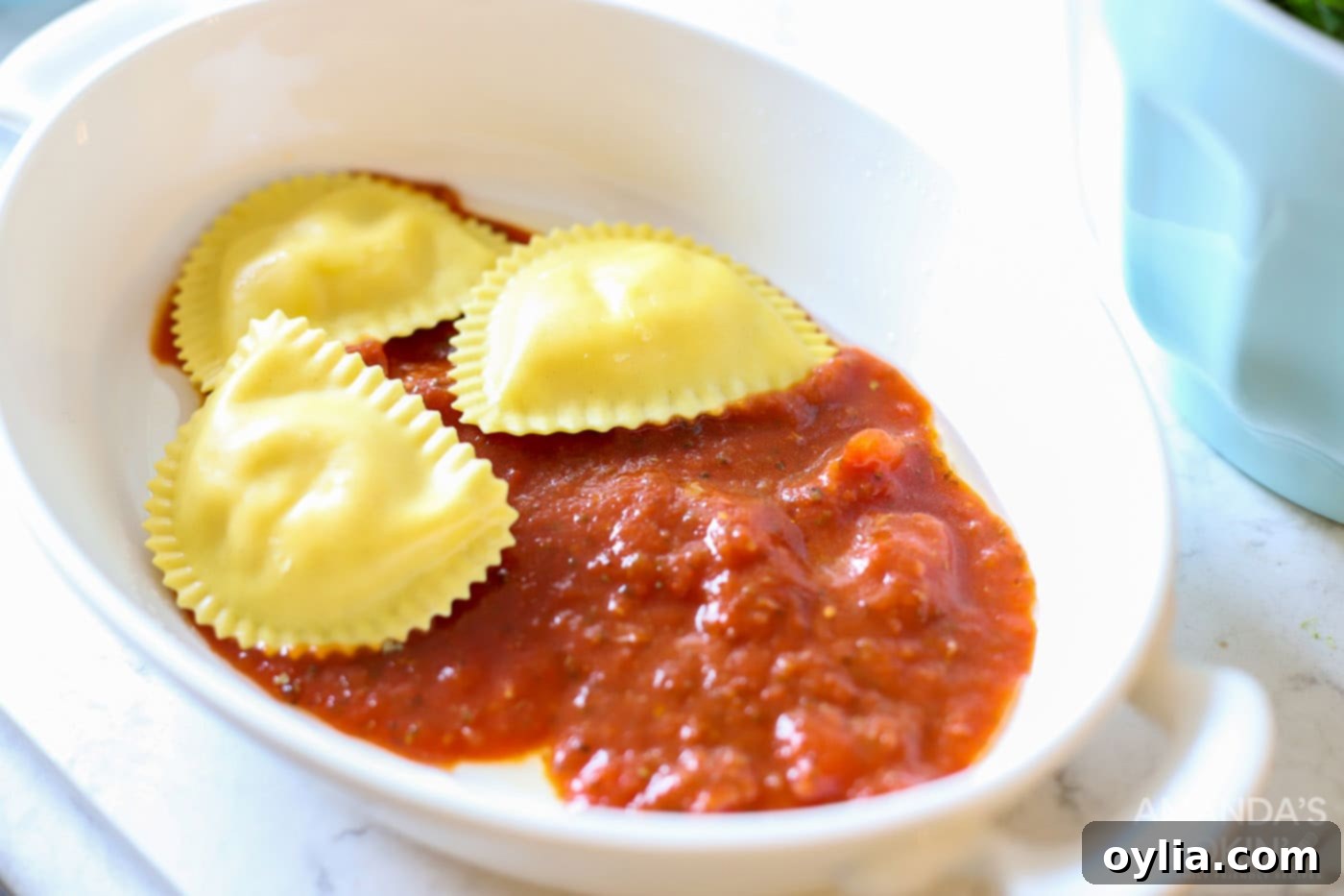 ravioli over marinara