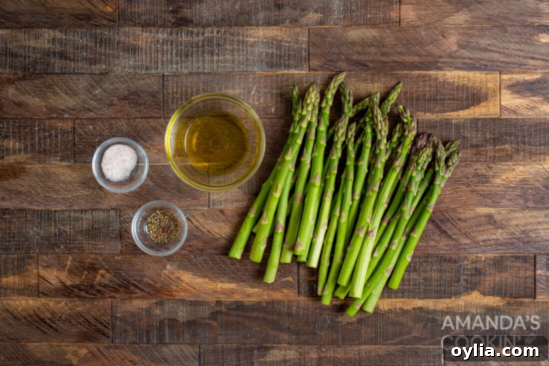 individual ingredients for Air Fryer Asparagus laid out