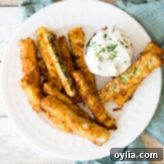 air fryer zucchini fries with sauce on a plate