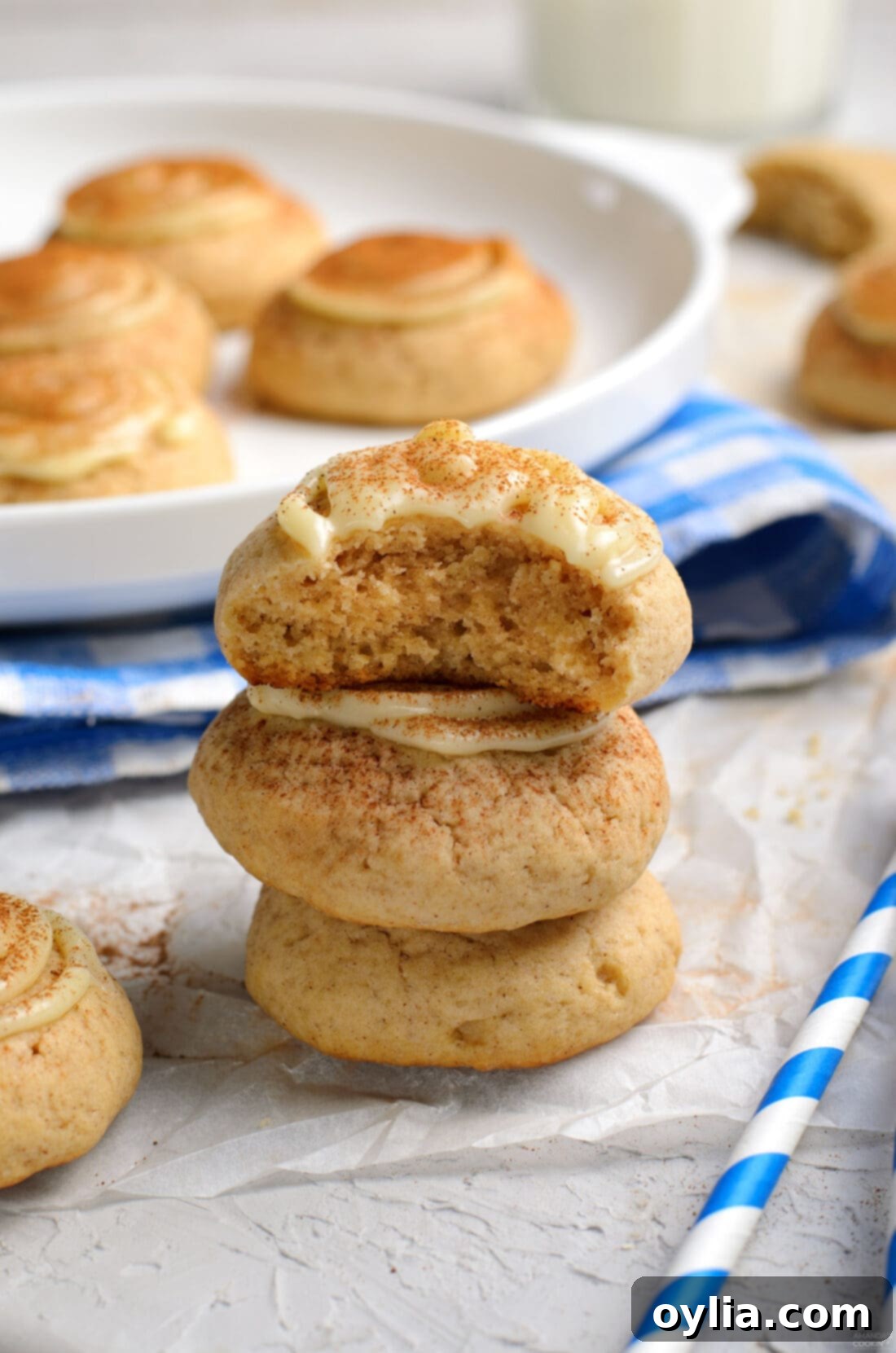 stack of cinnamon roll cookies