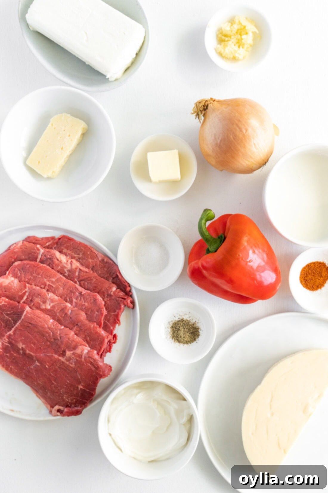 ingredients for Philly Cheesesteak Dip