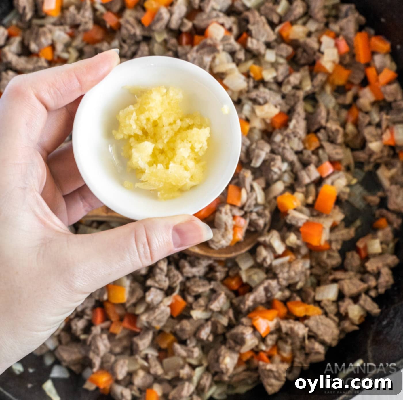 minced garlic in a bowl