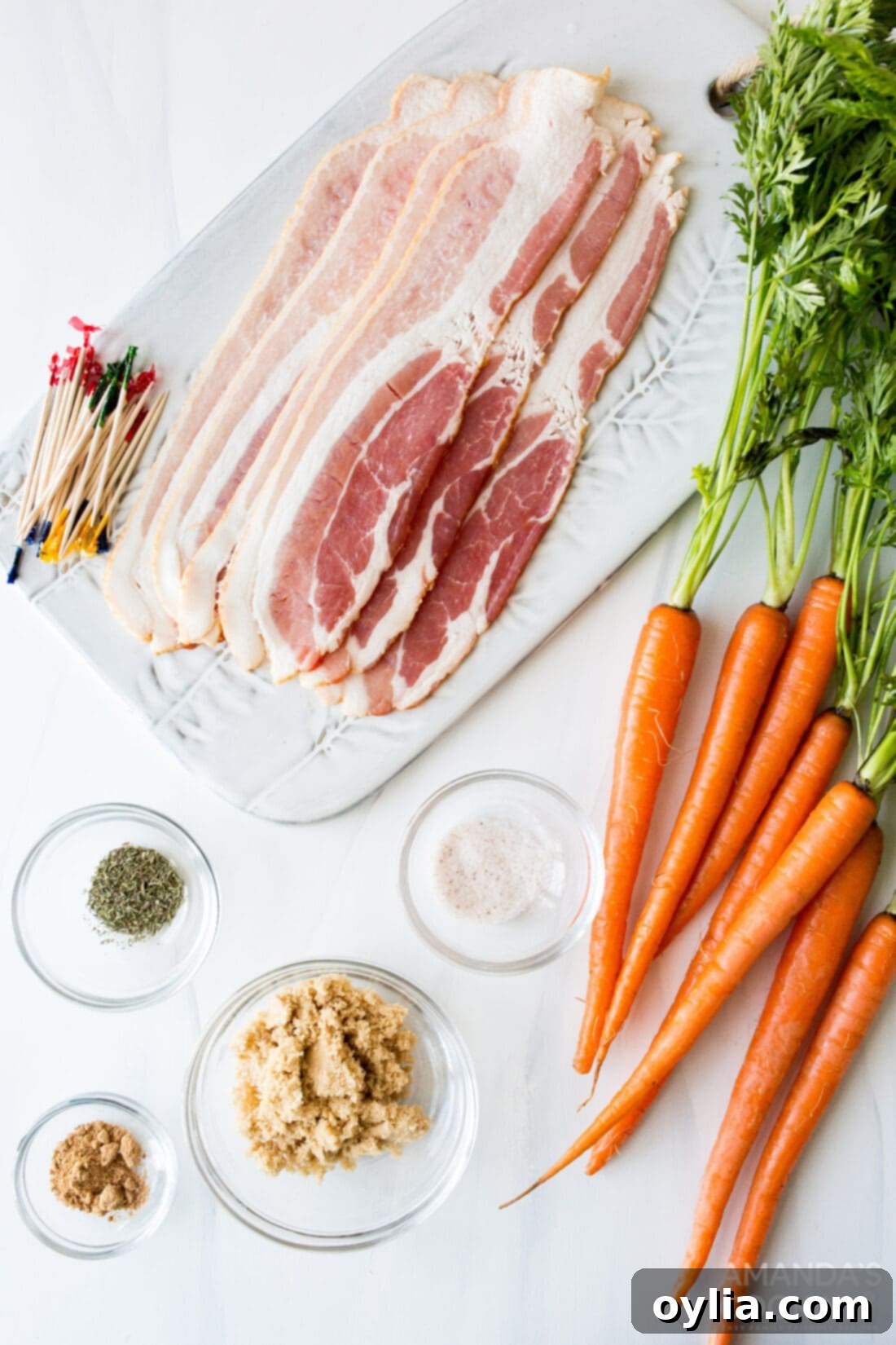 Sweet and Savory Air Fryer Bacon Wrapped Carrots 4 ingredients needed for air fryer bacon wrapped carrots