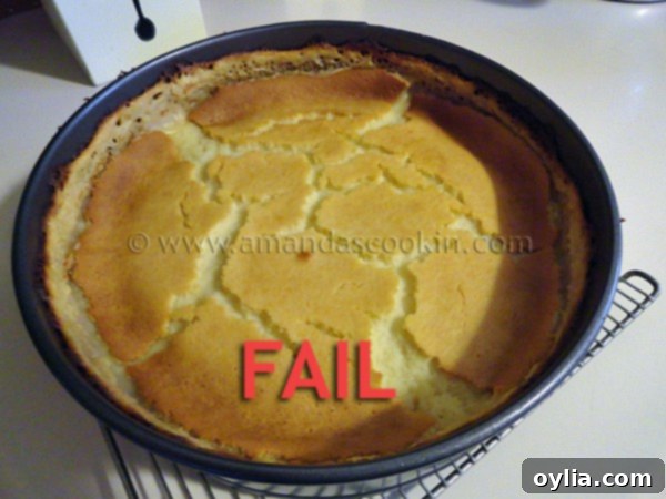 A photo of a cracked lemonade cheesecake.