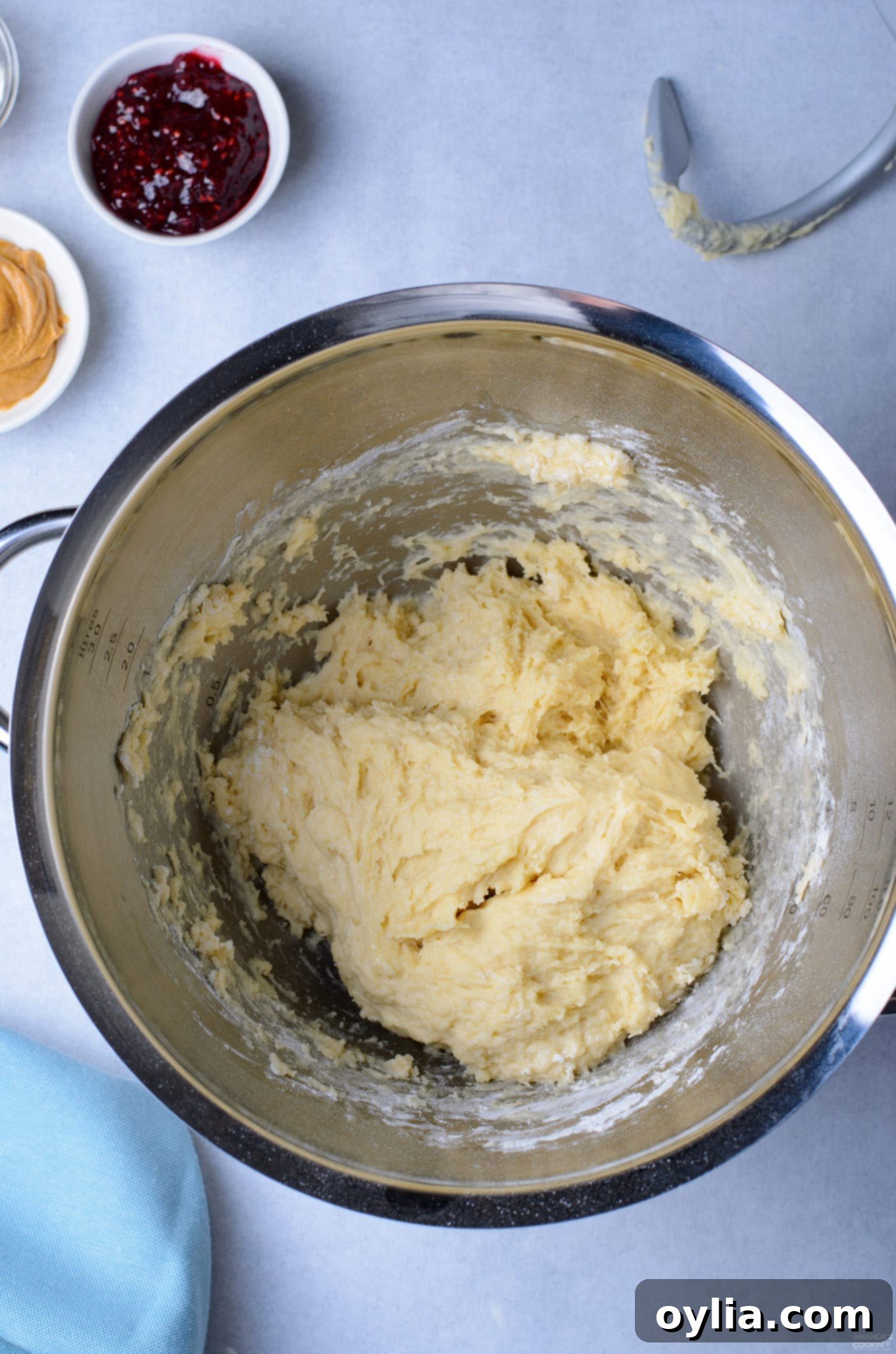 donut dough in a mixing bowl