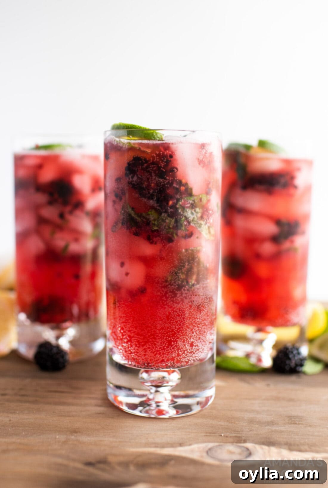 3 glasses of Blackberry Mojito