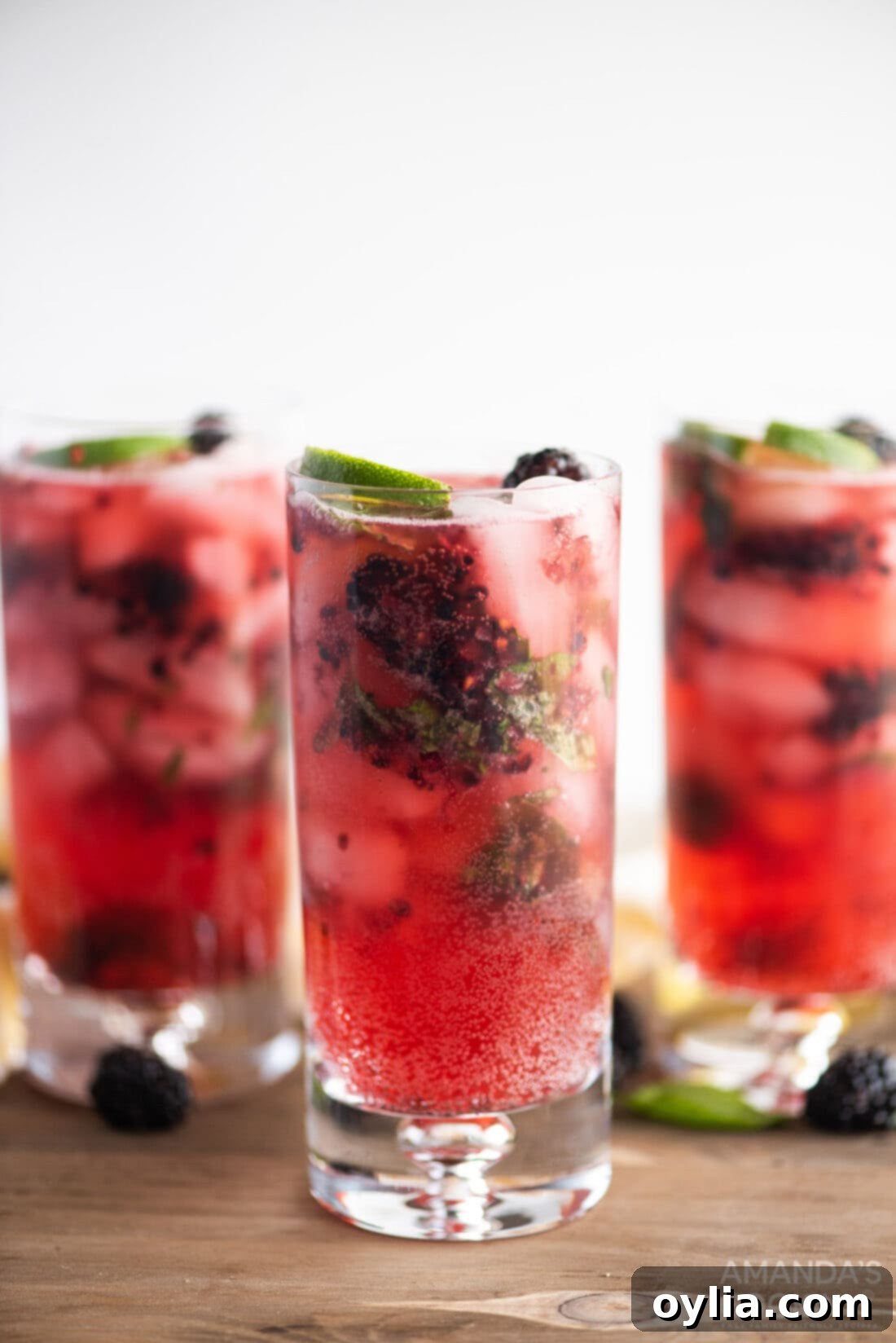 3 glasses of Blackberry Mojito