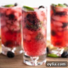 3 glasses of Blackberry Mojito