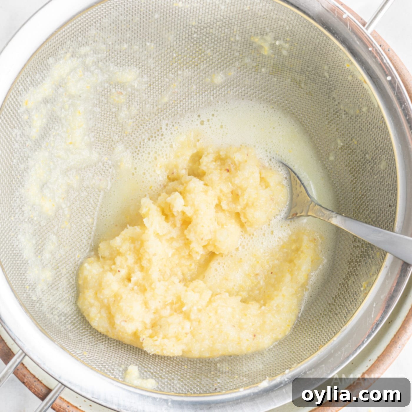 lemon pulp in a strainer