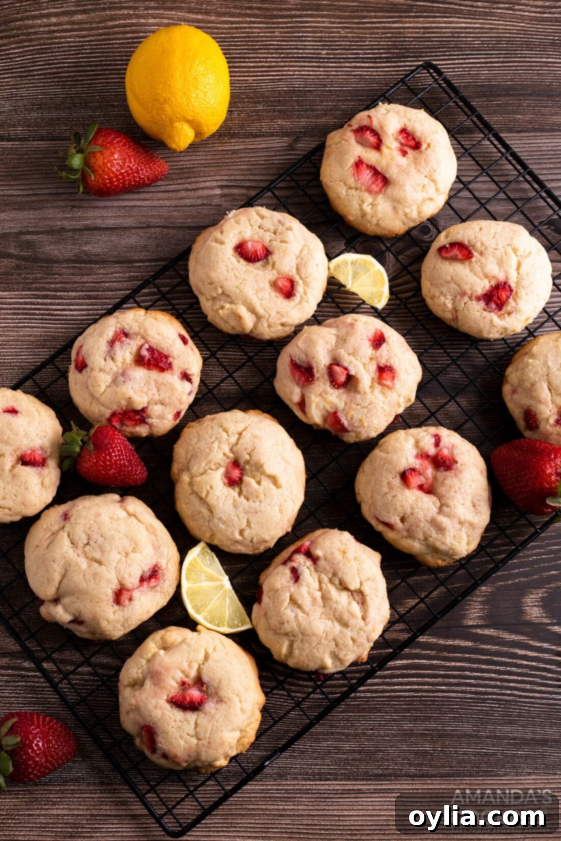 Refreshing Strawberry Lemonade Cookies 2 cookies on wire rack