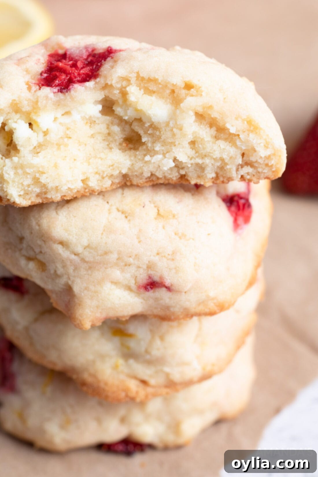 Refreshing Strawberry Lemonade Cookies 3 stack of cookies