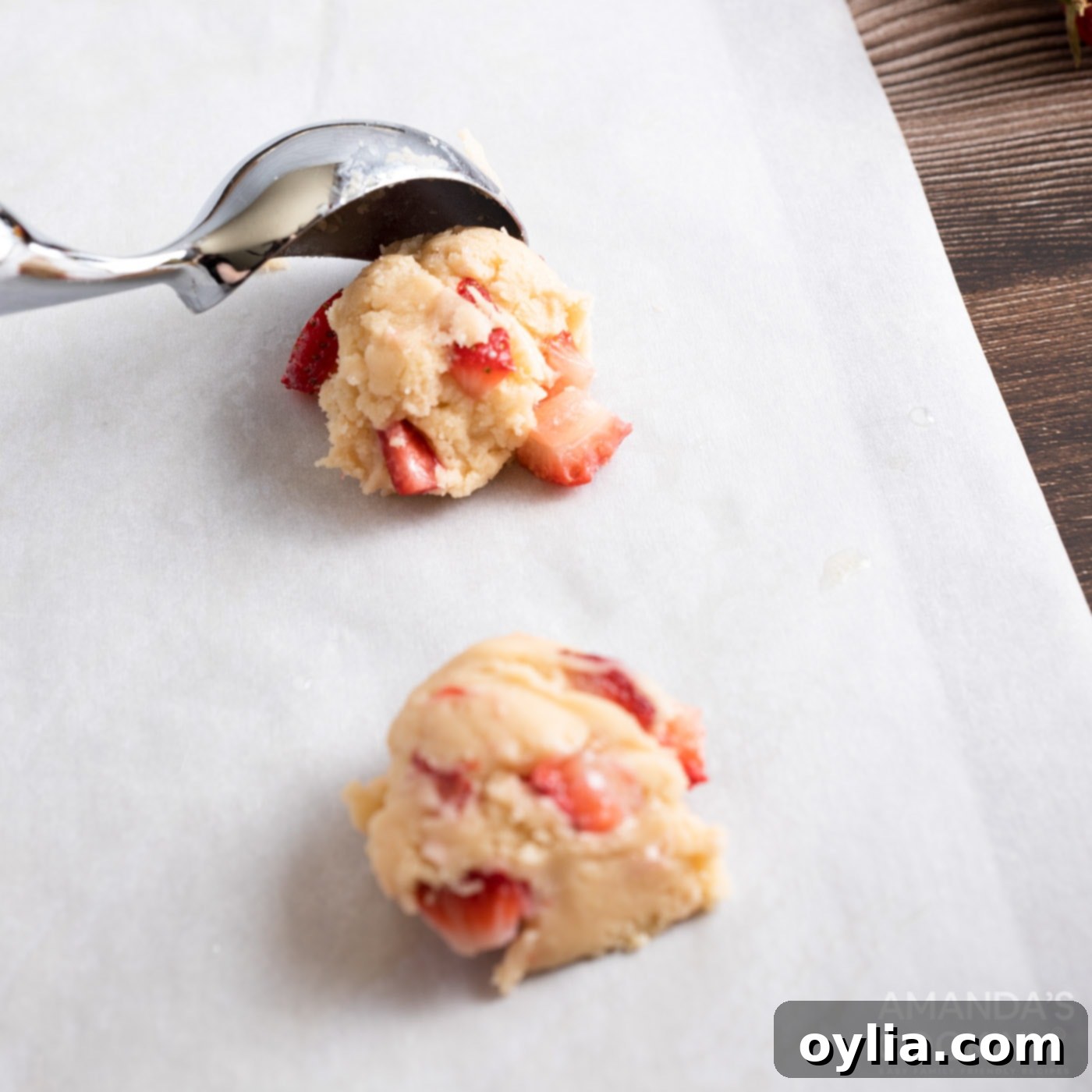 Refreshing Strawberry Lemonade Cookies 10 scooping cookie dough onto baking sheet