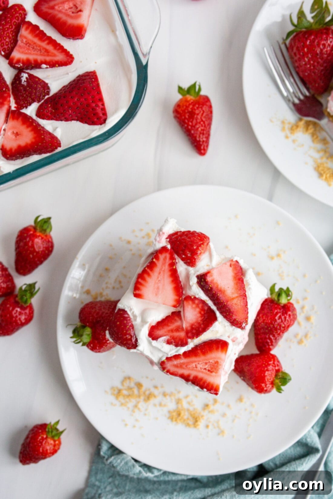 Overhead photo of Strawberry Lasagna on a plate 
