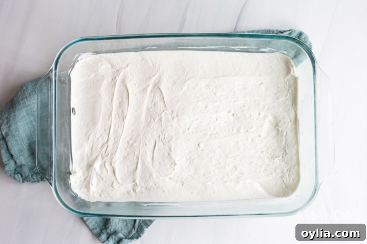 cool whip layer in baking dish
