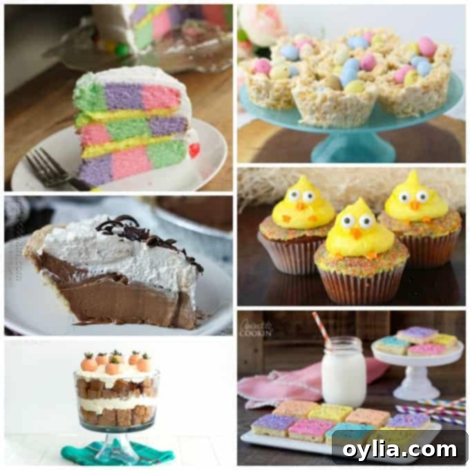Collage of various Easter dessert ideas, including the pineapple upside down cake