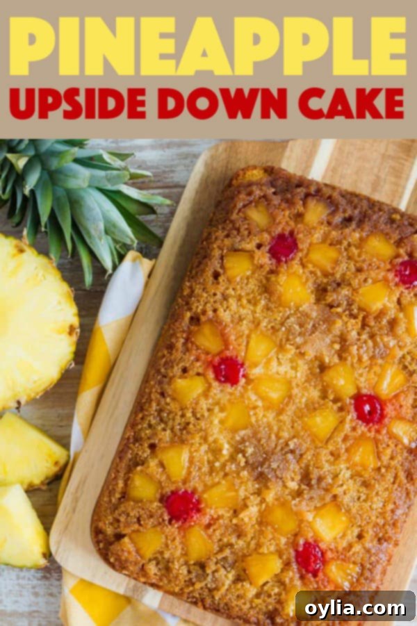 Pineapple Upside Down Cake slices and full cake on a wooden board