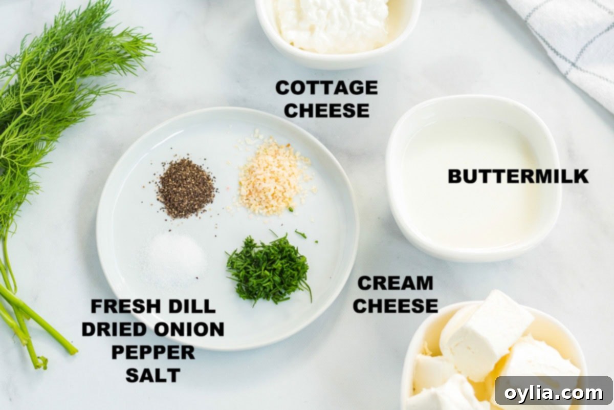 Velvety Dill Dressing 2 labeled ingredients for homemade dill salad dressing