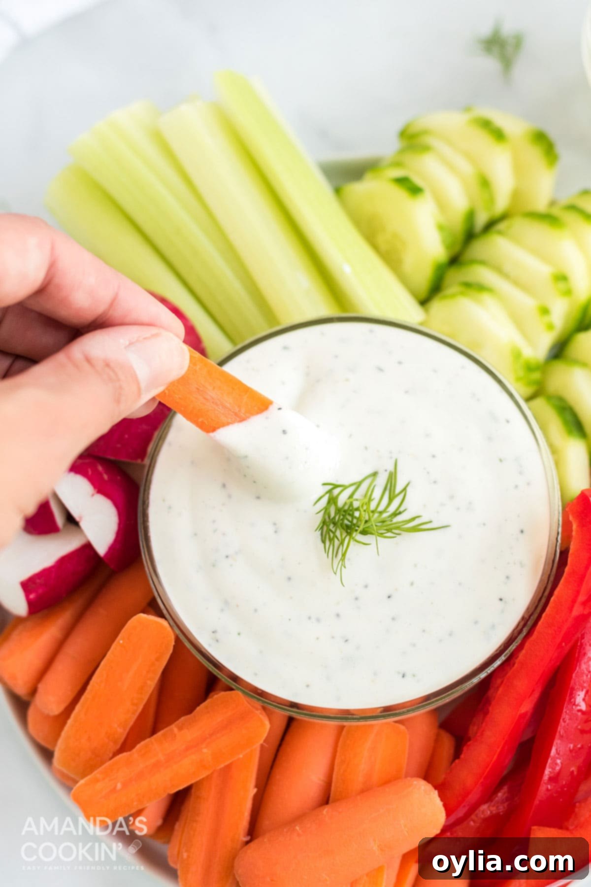 2 minutes and 7 ingredients is all it takes to make a delicious homemade dill dressing that also doubles as a vegetable dip! dill dressing in a bowl being served as dill dip