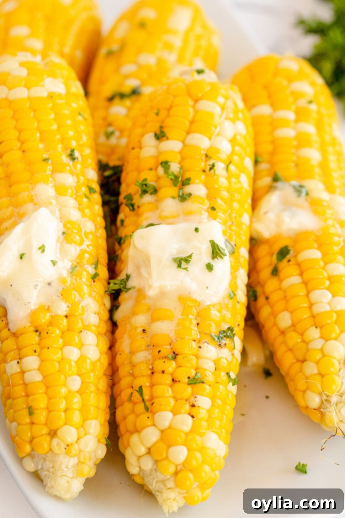 Perfect Grilled Corn 2 Grilled Corn on the Cob with butter and parsley