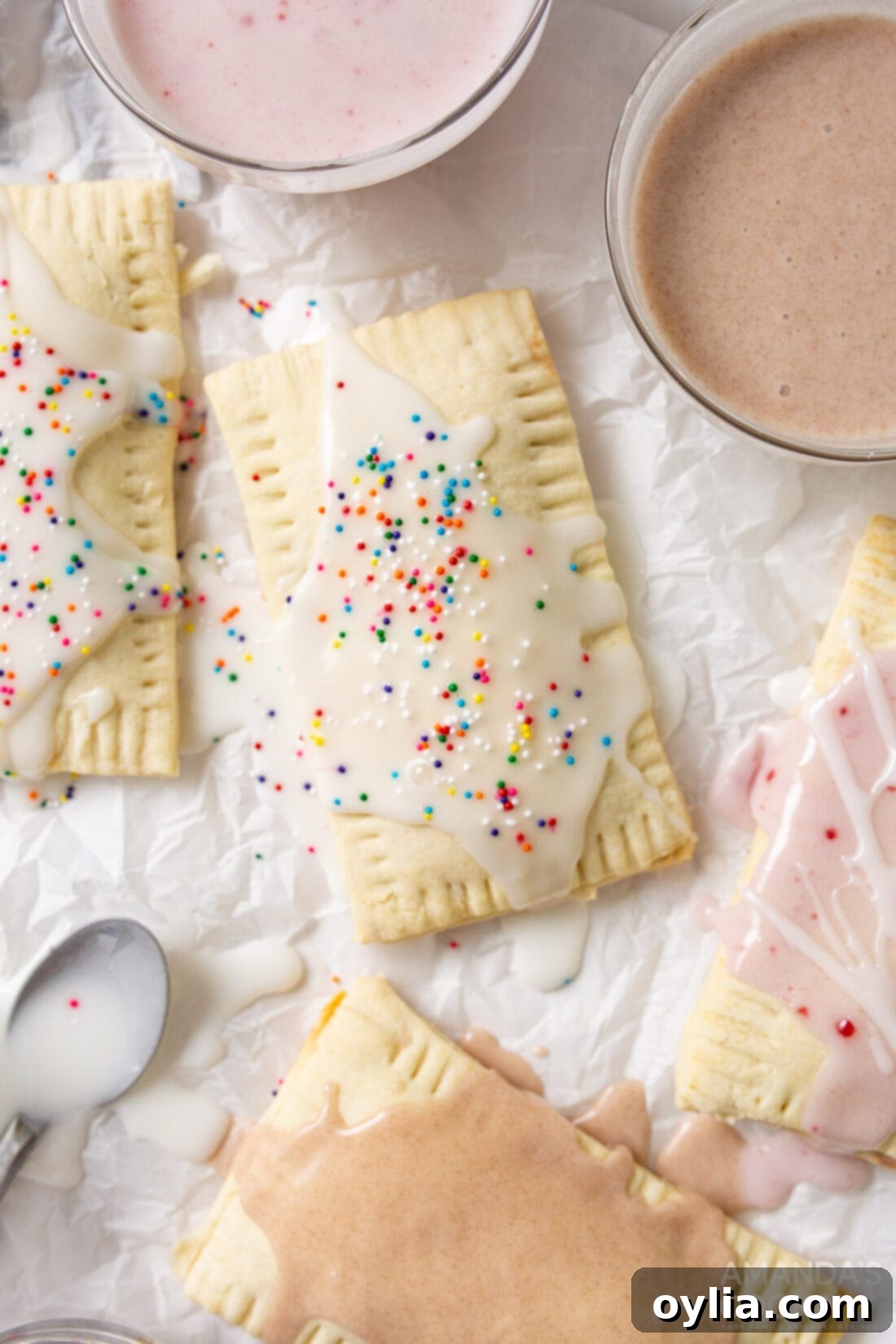 Freshly baked homemade pop tarts with a sweet glaze and sprinkles