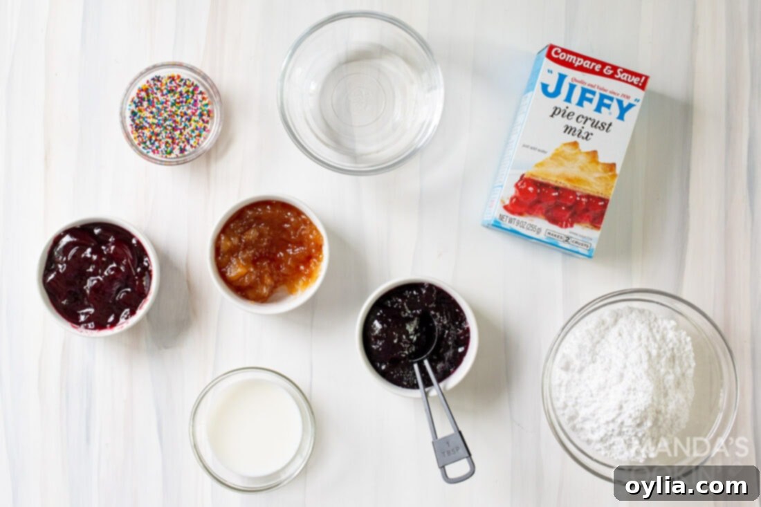 Arrangement of all ingredients needed to make homemade pop tarts