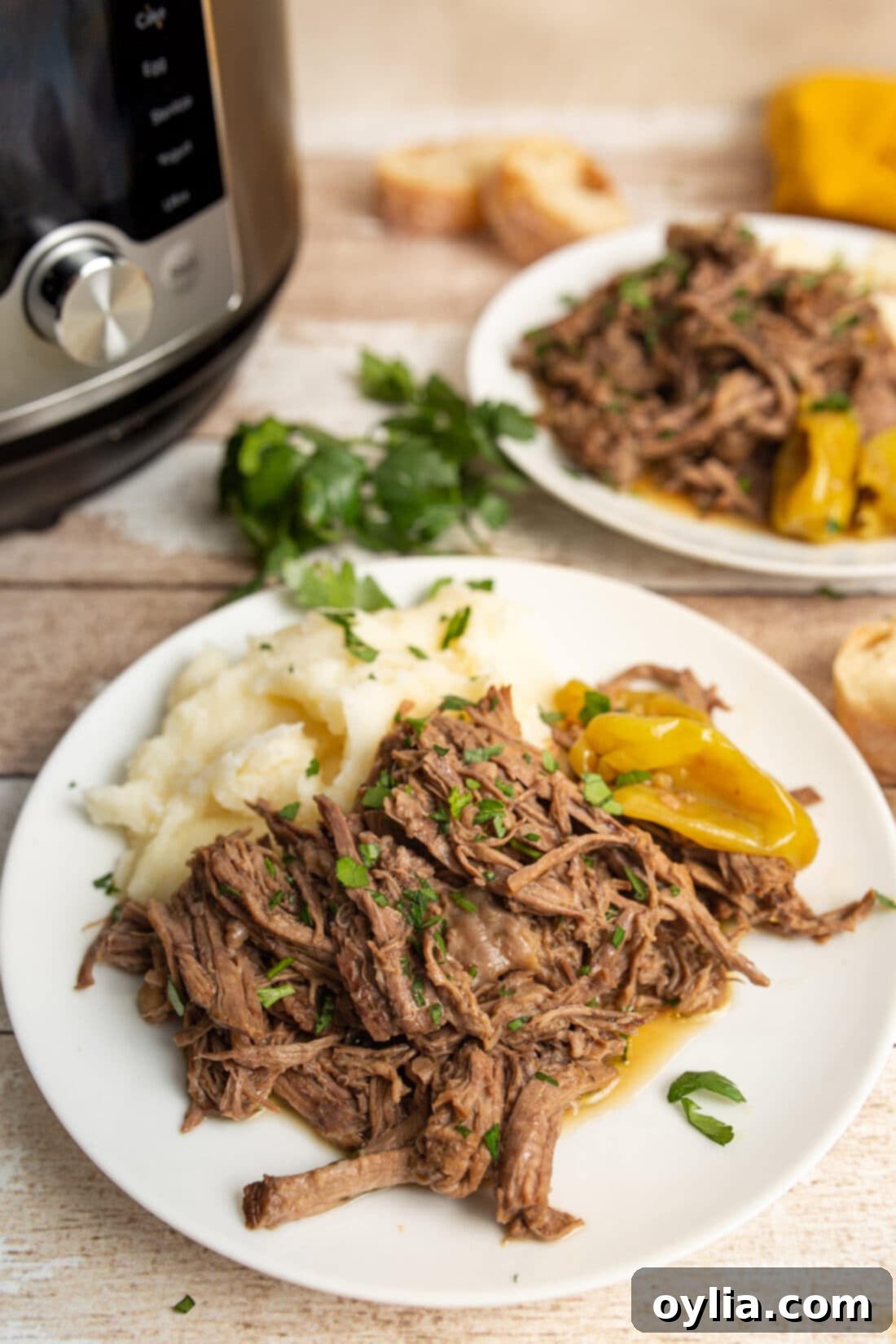 Instant Pot Mississippi Pot Roast with mashed potatoes
